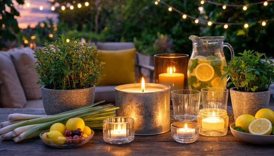  Citronella kaars buiten op terras tegen muggen in de tuin