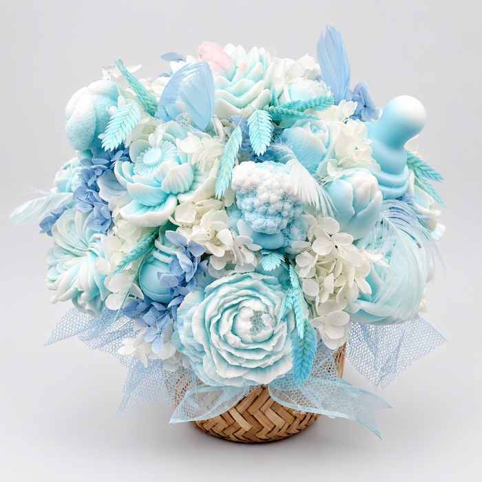 Geboorteboeket van zeep Its a Boy in babyblauw van All Natural by Dorothy